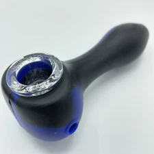 Large 4.5" Silicone Smoking Hand Pipe with Glass Bowl | Blue/Black | USA