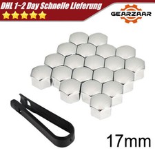 20x Auto Radschrauben Bolzen Kappen 17mm Radschraubenkappen + Abzieher Chrom DE