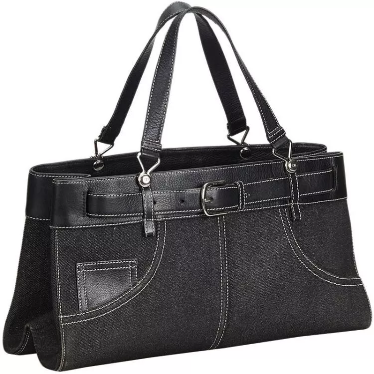 Sac ceinture vintage CHRISTIAN DIOR denim noir moyen toile quincaillerie argentée