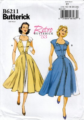 Butterick B6211 Pullover Wrap Dress & Belt Sz 16-24 UNCUT Retro '53 Reproduction