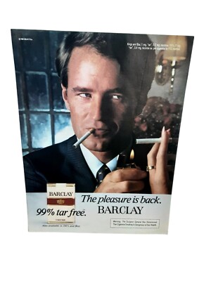1981 Barclay Cigarettes Vintage Print Ad Man Lighting Cigarette Tar Free
