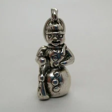 Vintage SNOWMAN Charm for Bracelet PENDANT Sterling Silver CHRISTMAS Winter CUTE