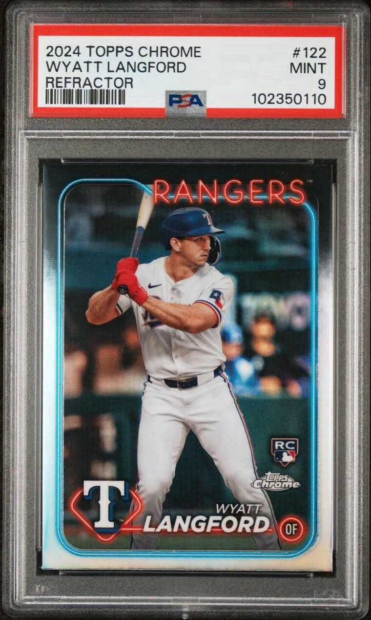 2024 Topps Chrome Wyatt Langford RC #122 Refractor Texas Rangers PSA 9 Mint