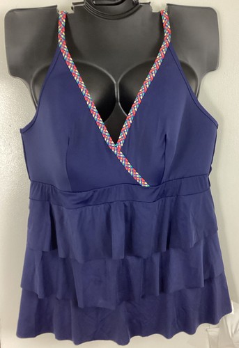 Plus Size 26 Swim Suit Tankini No Wire Foam Cup Blue Tier Cacique Lane Bryant - Picture 2 of 12