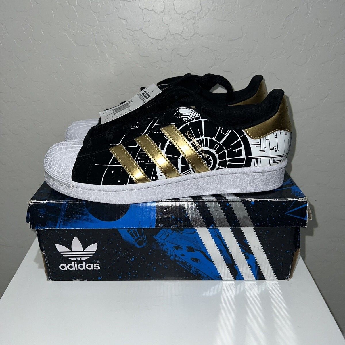 Kids Adidas Superstar Star Wars Death Star Shoe Gold AF4148