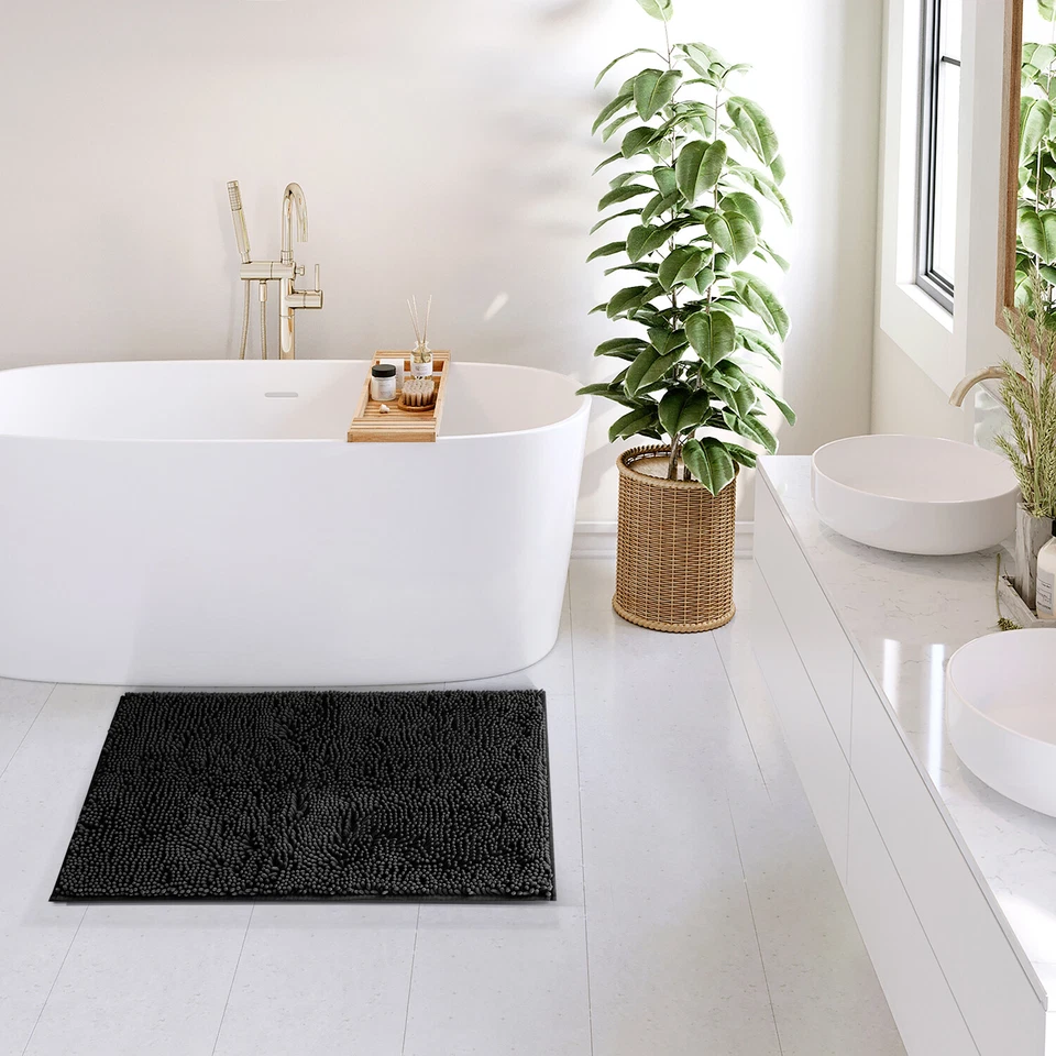 Juego de 2 alfombras de baño de chenilla suave, juego de alfombrillas de baño absorbentes antideslizantes lavables a máquina Foto 2 de 4