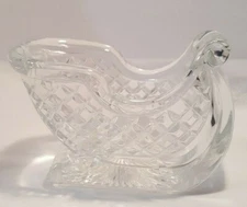 Vintage Lead Crystal Christmas Sleigh Candy Dish Candle Centerpiece Winter Holid