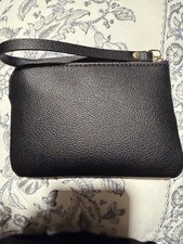 Coach Black Signature Logo Zip Wristlet Wallet w/ Credit Card Slots