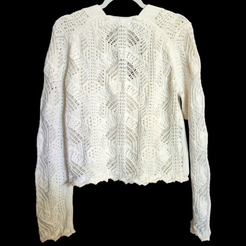 Cardigan donna Vince punto pizzo taglia grande bianco misto cotone - Foto 2 di 11