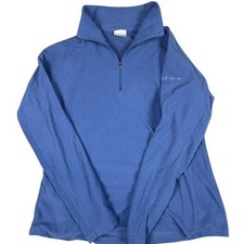 Columbia Womens Blue Diamond Waffle Knit Quarter Zip Fleece Pullover Large