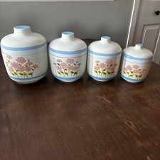 1978 SEARS ROEBUCK Hand painted Spring Flowers Canister Set Of 4 Made In Japan