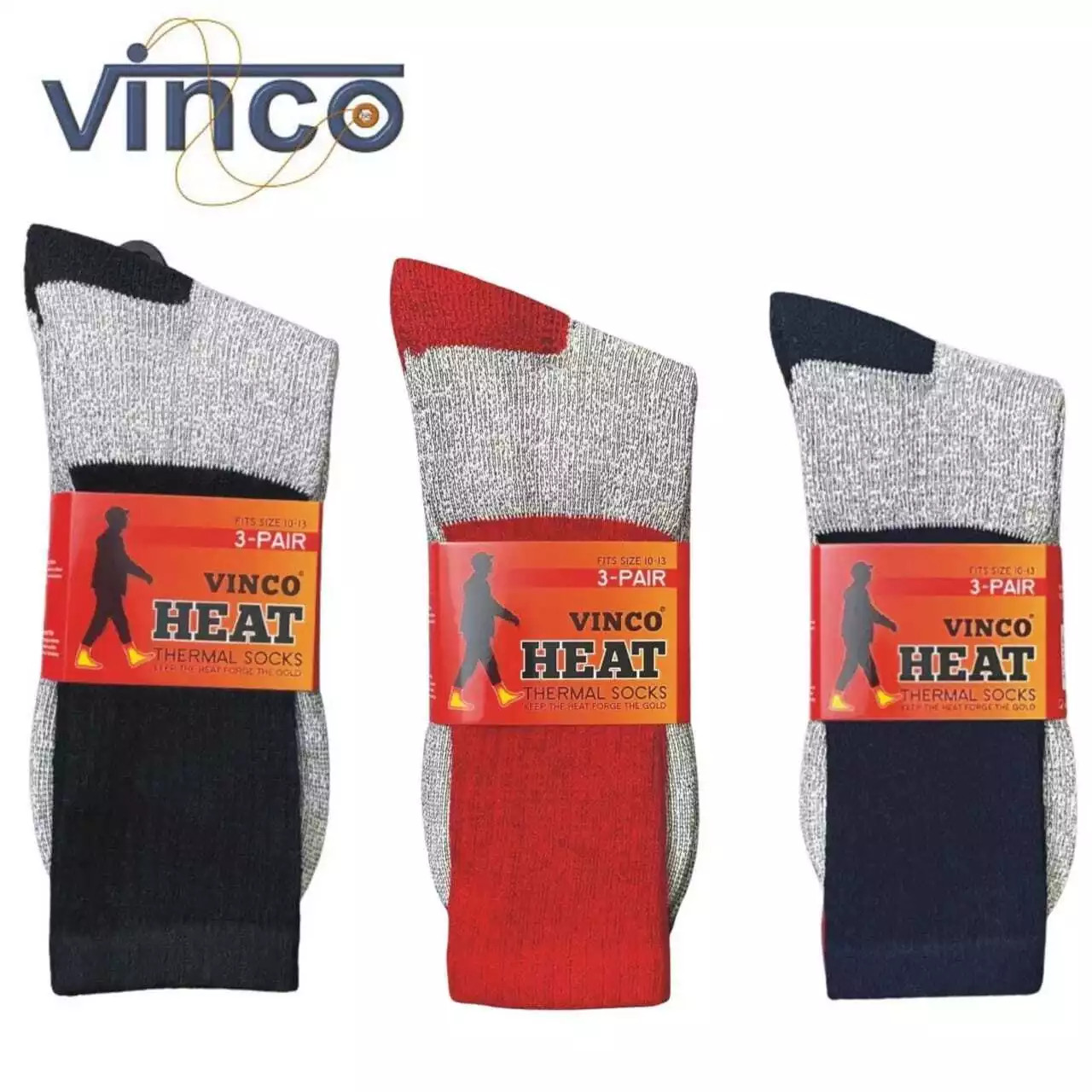 НОСКИ VINCO, 6 ПАР, МУЖСКИЕ С ПОДОГРЕВОМ THERMAL CREW HEAVY DUTY 10-13 - КРАСНЫЙ/СИНИЙ/ЧЕРНЫЙ