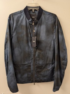 Hugo Boss Bomber jacket men M 38R T-colent Water Repellant Navy Blue Pattern