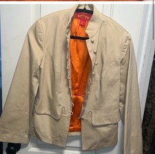 Shangai Tang Blazer Tan Shell 100% Cotton And Orange Linning 100%silk Size 6
