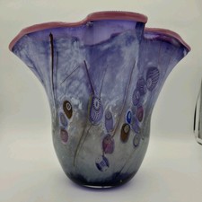 Paul Allen Counts Art Glass Vase Wavy Rim Colorful Murrini 13&rdquo; Signed Rare
