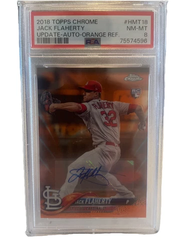2018 Topps Chrome Jack Flaherty Orange Auto 02/25 PSA 8