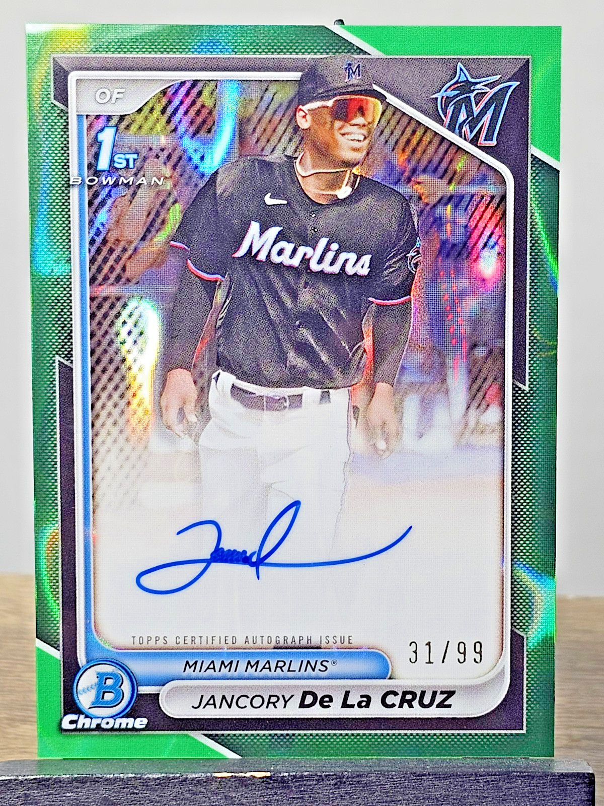 2024 1st Bowman Chrome Jancory De La Cruz Green Lava Refractor Auto /99 MARLINS!