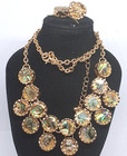 Gold Tone Statement  Acrylic Abalone 16 inch Necklace and Earrings Set