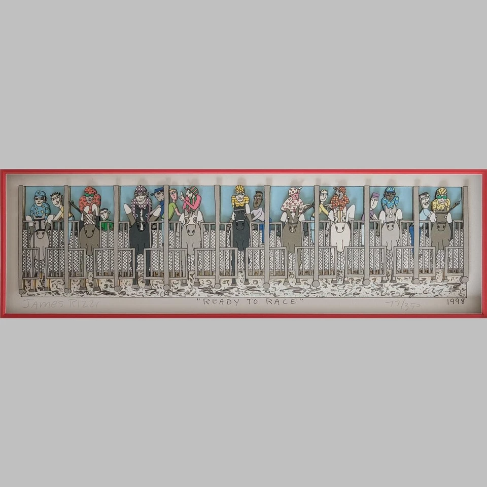 James Rizzi | Ready to Race 3d Siebdruck Rarität handsigniert Pferderennen - Bild 2 von 4