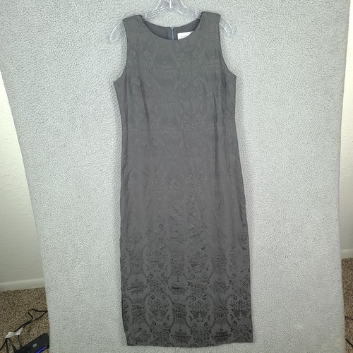 Simone Chin Chin Dress Womens 12 100% Silk Midi Long Gray