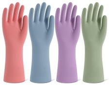 Rubber Dishwashing Gloves, 4 Pairs, Reusable Kitchen Cleaning Gloves, Small