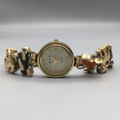 #ad Vtg Jennie B Cats Watch Women 24mm Slide Charm Bracelet New Battery 7quot; $44.99