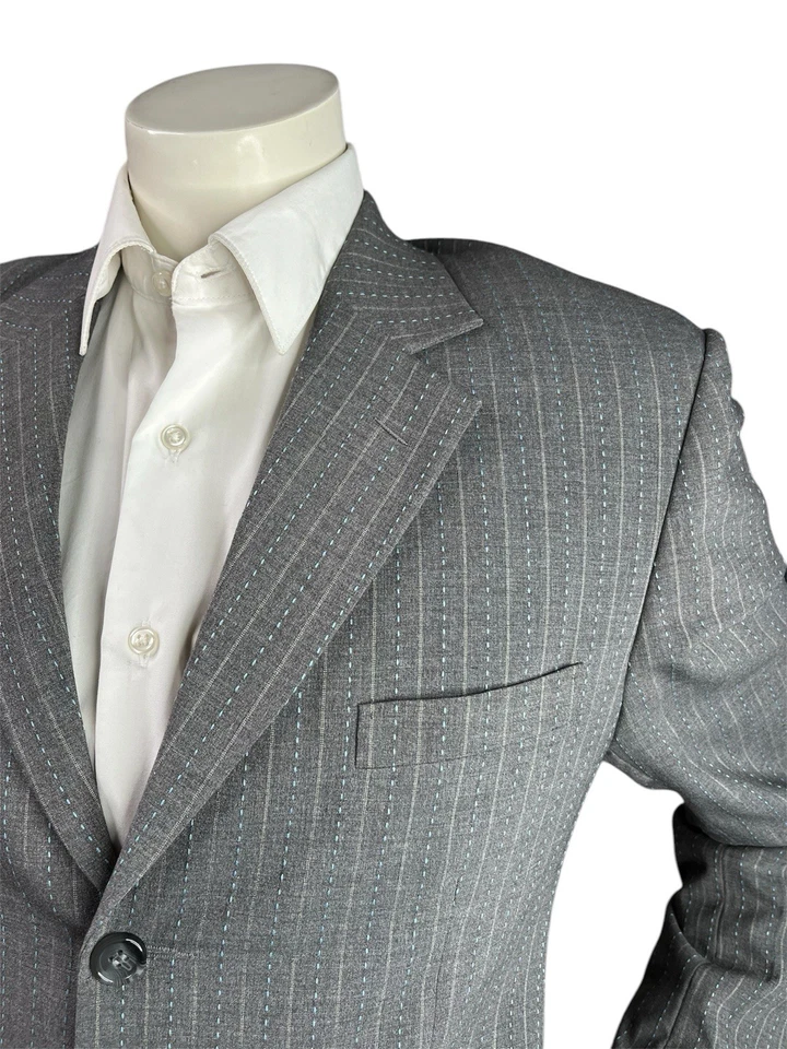 Blazer Giovanni Valentino Para Hombres 34R Solapa Muescas Gris Rayas Chaqueta Deportiva Foto 2 de 4