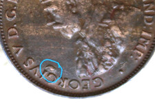 * 1927 HALFPENNY A19A ERROR LUMP UNDER GI OF GEORGIVS BROWN GREAT #ZJN92