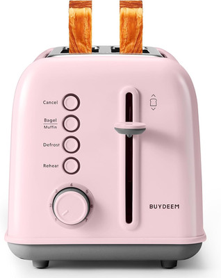 Retro 2 Slice Toaster Extra Wide Slots Stainless Steel 7 Shade Bagel Muffin Pink