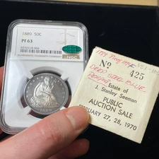1889 NGC PF63 CAC Seated Liberty Half Dollar Toned With Original Auction Flip