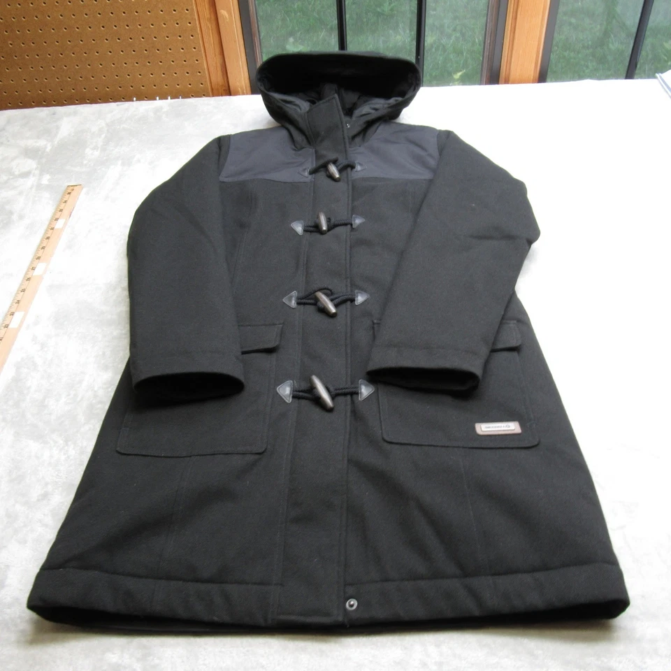 Chaqueta Merrell Mujer Mediana Negra Impermeable Capucha Lona Palanca 36" Larga Parka Foto 2 de 4