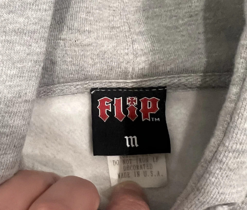 Vintage 2000s Flip Skateboards Hoodie M — USA Made — Red Block Logo — Gray - Image 3 of 4