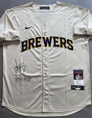 MILWAUKEE BREWERS- JESUS MADE AUTOGRAPH CREAM NIKE JERSEY JSA