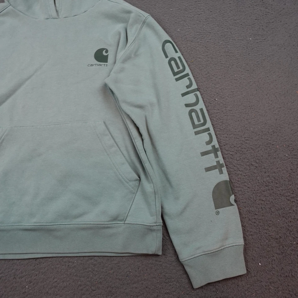 Sudadera con Capucha Carhartt Juvenil Grande 14-16 Verde Logo Manga Polar Pullover Sudadera Foto 2 de 4