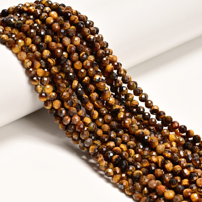 Natural Yellow Tiger Eye Hard Cut Faceted Round Beads 2mm 3mm 4mm 15.5'' Strand