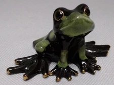 Golden Pond Collection Green Tree Frog Figurine Gold Trim Glazed Ceramic