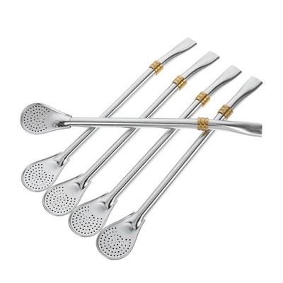 DECHOUS 5Pcs Yerba Mate Straws: Food-Grade Stainless Steel 19X2X0.8CM, Golden 