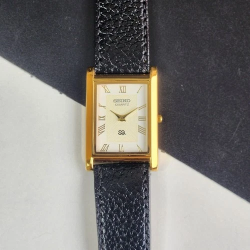 Vintage Seiko Slim Tank Quartz Men White Dial Dress Watch-Free Shipping