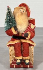 Primitive Folk Art Santa Belsnickle Style Red Felt Wool on Chimney Figure 5.5"