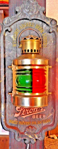 Vintage 1970s Stroh’s Beer Nautical Lantern Lighted Wall Sconce Sign