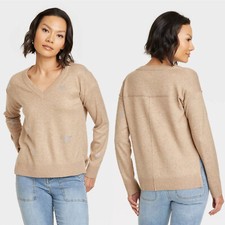 XL - Womens V-Neck Pullover Sweater - Knox Rose - Tan