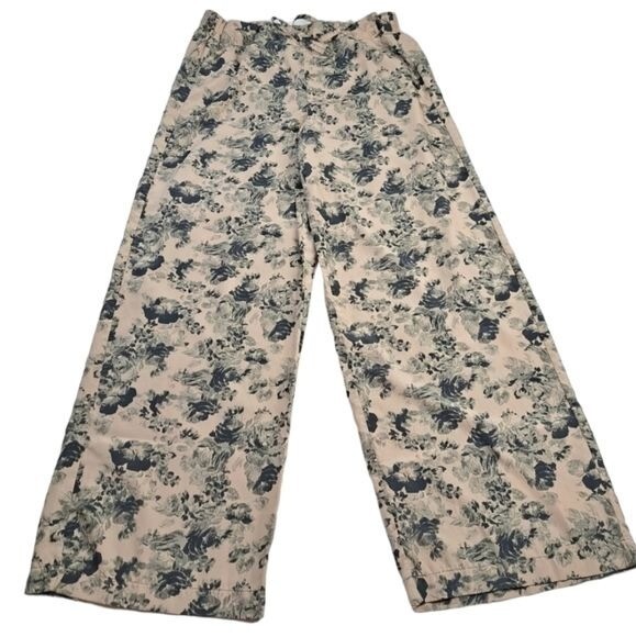 Women's Floral Print Palazzo Pants Tan & Black Polyester XL/EG Comfy Lounge Wear