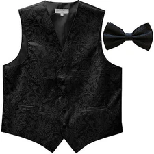 New Vesuvio Napoli polyester formal men's tuxedo vest_bowtie Black Paisley prom
