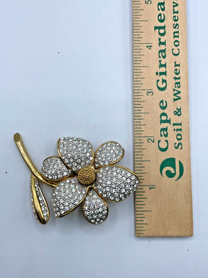 VTG Unsigned Ciro rhinestone stem flower brooch gold tone brooch