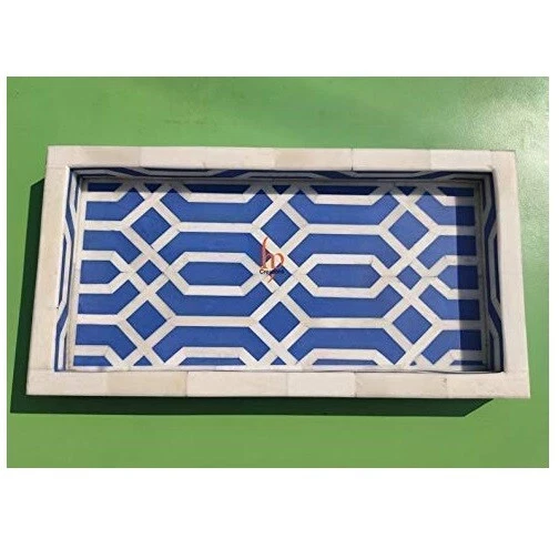 Handmade Bone Inlay Vintage Antique Decorative Rectangular Geometric Tray - Image 2 of 4