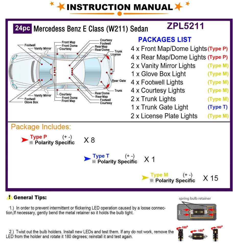 Kit de luces interiores LED para Mercedes Benz Clase E W211 Bombillas blancas Actualización Foto 2 de 4