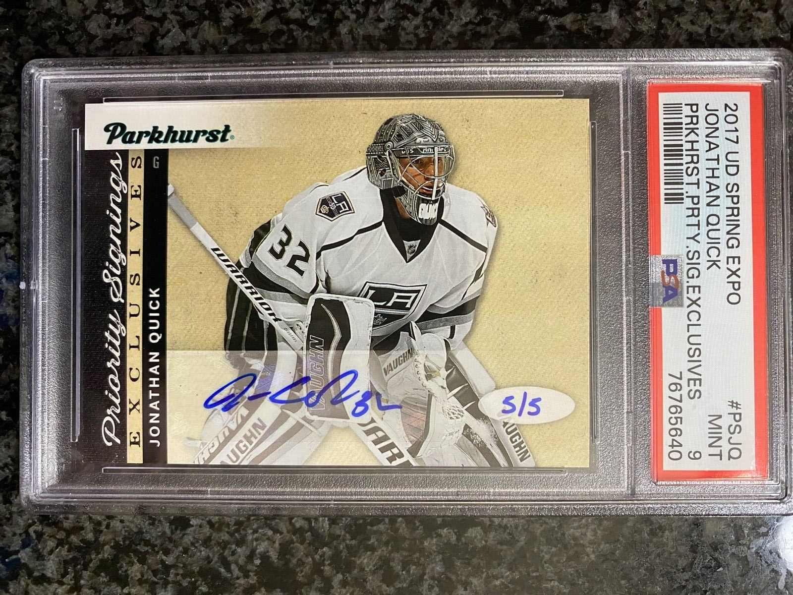 Jonathan Quick Los Angeles Kings 16/17 UD Spring Expo Parkhurst Priority Signings #5/5 Auto PSA 9 