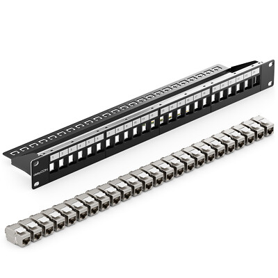 19'' Patchpanel 24 Port 1HE + 24x CAT6a Keystone Modul Kupplung Kabel Verbinder