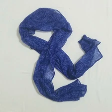 Blue Rectangle Scarf Two Tone Paisley Sheer 19x68in