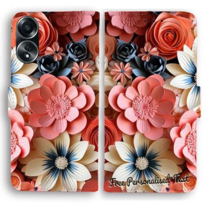 Personalised Text Wallet Phone Cover For OPPO Series - Flower Theme Print